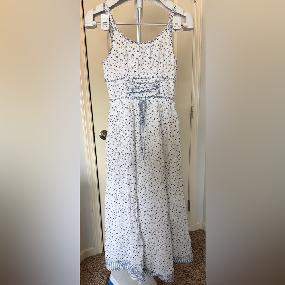 American Eagle Outfitters White and Blue Patterned Dress